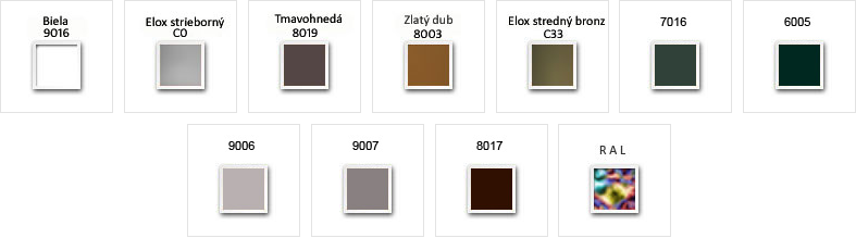 Hliníkové exteriérové parapety 2mm - farby